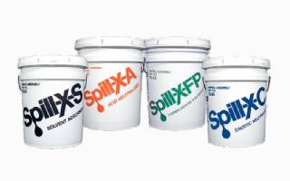 A set of cans of Spill-X spill control agents