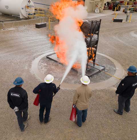 Firefighters extinguishing a fire 